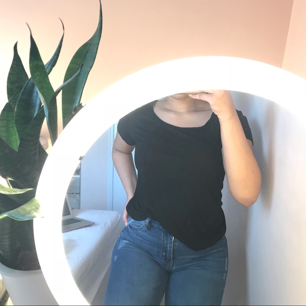 Black Scoop Neck Pocket T Shirt